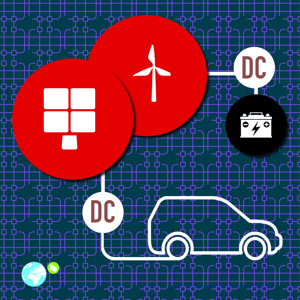 Grafik, der viser jævnspændingsmodel.