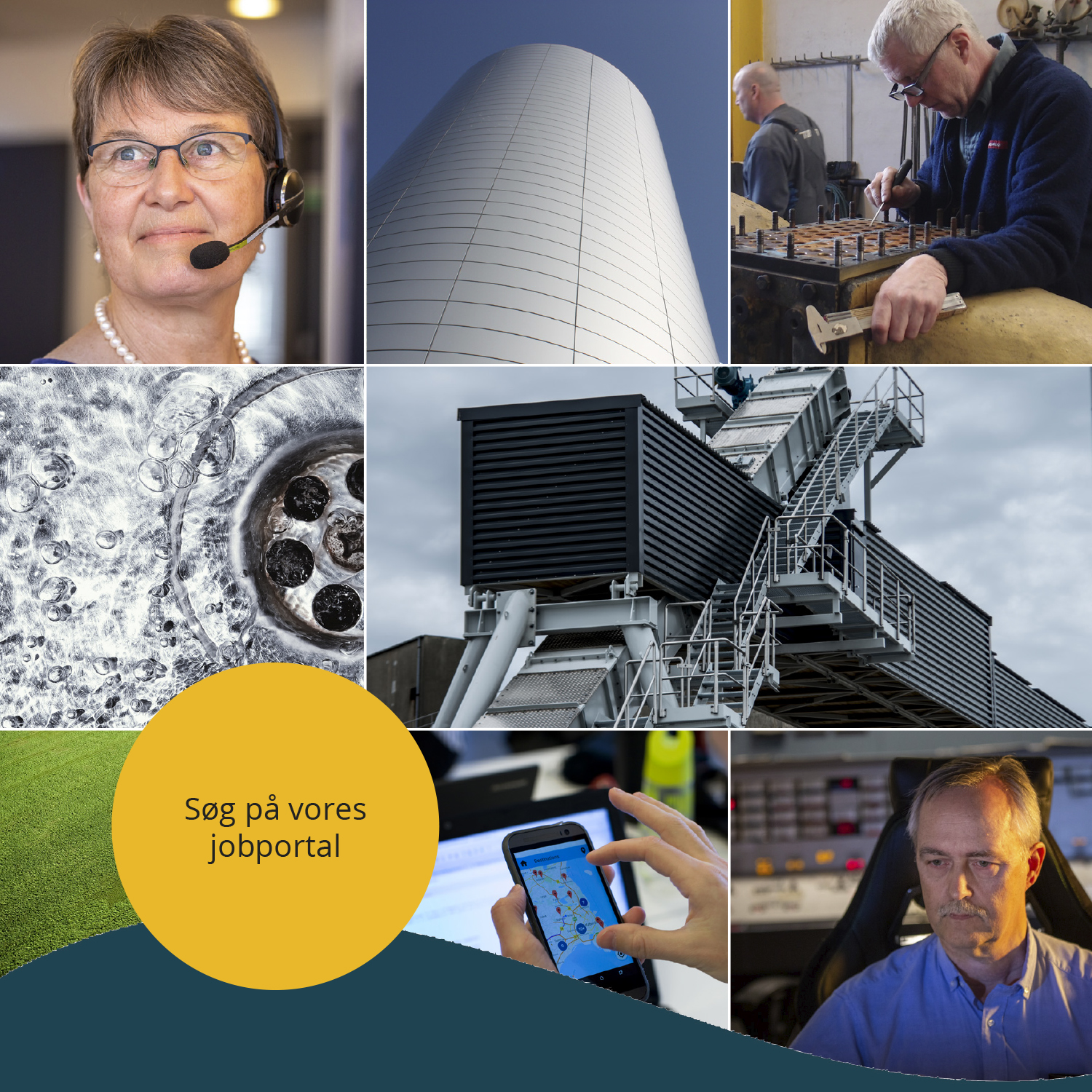 Kollage, der viser diversiteten i opgaver og job hos Bornholms Energi & Forsyning.